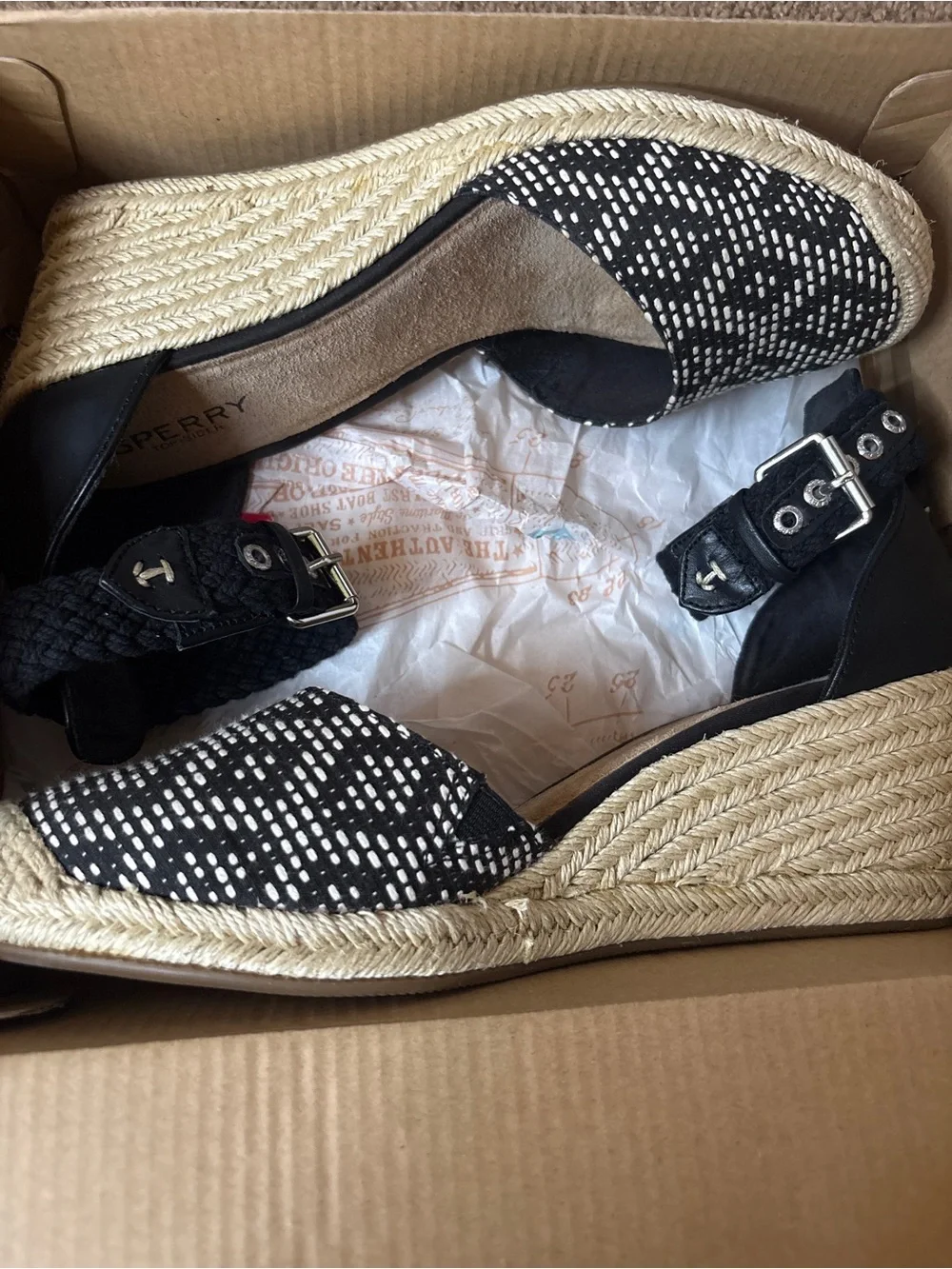 SPERRY TOP SIDERS VALENCIA ESPADRILLE SANDEL BLACK & WHITE Sz 9.5